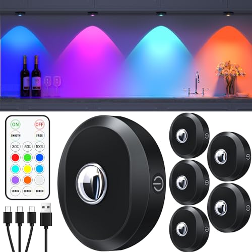 Rechargeable RGB Puck Lights with Remote (6 Count)