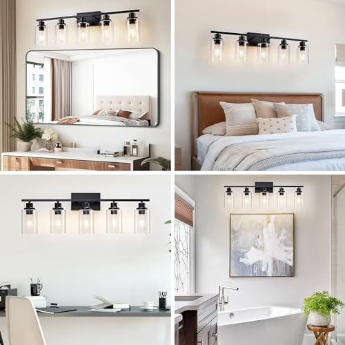 5 Light Bathroom Light Fixtures Black Vanity Light Over Mirror Modern Farmhouse Wall Lighting Sconces Wall Lamp for Bathroom