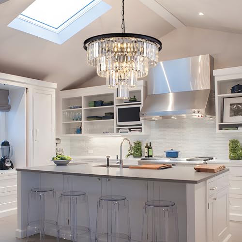 10 Light Black Crystal Chandelier 24'' Modern Round Chandeliers for Dining Room Contemporary Ceiling Pendant Light Fixture 4