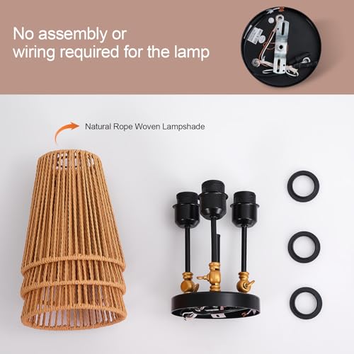 3 Light Rattan Boho Ceiling Light Adjustable Farmhouse Fixture (1 Pack 3-Light)