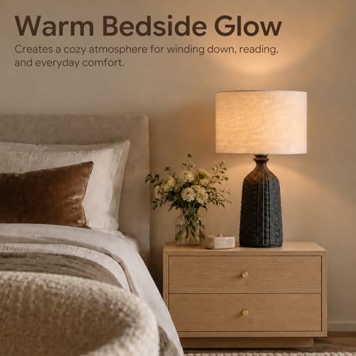 Tall Textured Black Ceramic Table Lamp