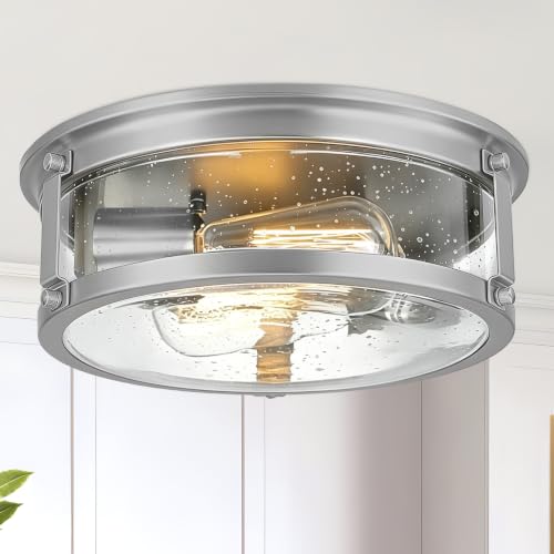 2 Light Brushed Nickel Flush Mount Ceiling Light Fixtures (Brushed Nickel)