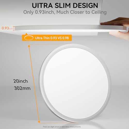 5CCT 3000k//3500k/4500k//5000k/6000k Selectable, Dimmable Led Flush Mount Ceiling Light, 20 Inch 5000LM Round Modern Flat Panel,Super Slim for Living Dining Kitchen Bedroom Room