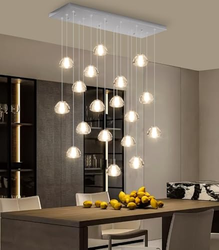 Rectangular Crystal Chandeliers for Living Room Dining Room Light LED Pendant Lights Fixtures Lighting Chandelier for Foyer Entrance Silver