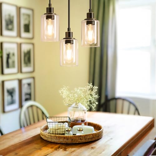Industrial 3 Light Pendant Light Fixture Clear Glass