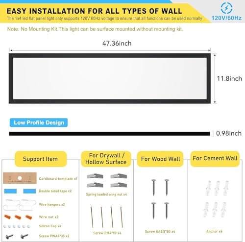 6 Pack 1x4 LED Flat Panel Light Surface Mount Black (6 Count)