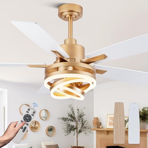 52" White and Gold Ceiling Fans with Lights Modern Chandelier Fan