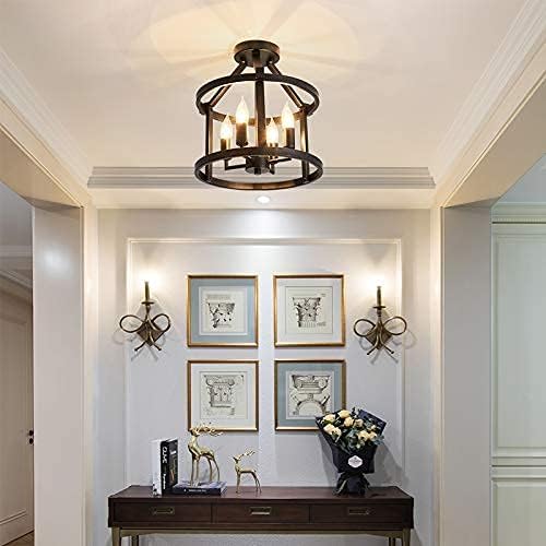 UOFUS Metal Semi Flush Mount Ceiling Light Fixture 4 Candle Holder Matte Chandelier Farmhouse Ceiling Lamp for Dining Room Bedroom Kitchen Hallway Entryway（Black） - Aura Lighting