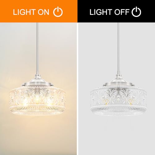 Brushed Nickel 3 Light Pendant Light for Kitchen Island with Etched Glass