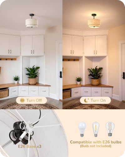 Semi Flush Mount Ceiling Light 12.6 Inch Matte Black 3 Light