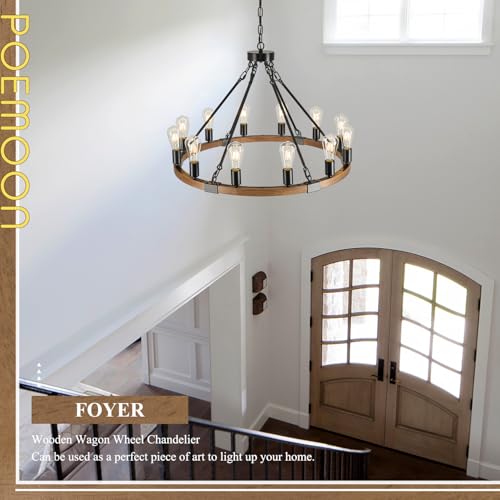 Oak Wooden Wagon Wheel Chandelier 12