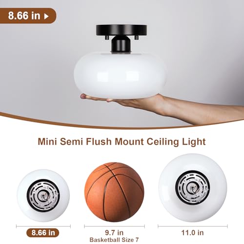 Mid Century Modern Black Semi Flush Ceiling Light 8.66 Inch
