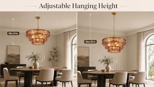 3 Tier 26 Inch Amber Crystal Glass Chandeliers