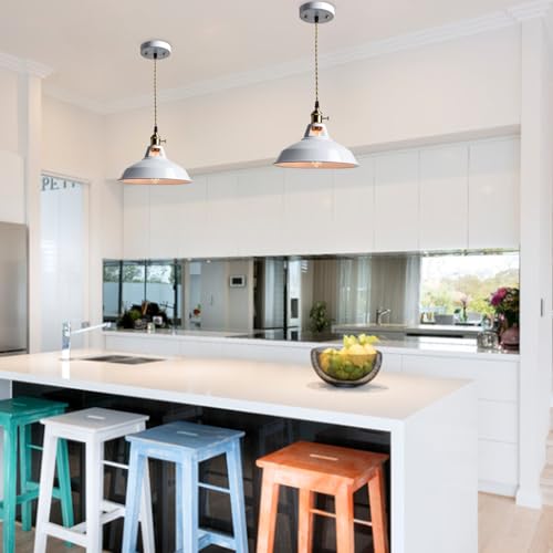 Industrial Kitchen Pendant Lights White Metal Barn Shade
