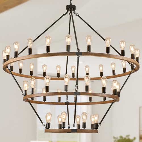 Oak Wooden Wagon Wheel Chandelier 48