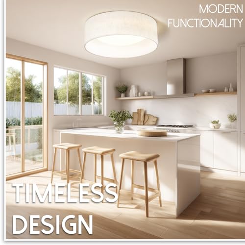 LED Flush Mount Ceiling Light with Fabric Shade