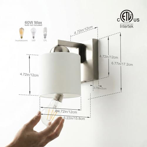 1 Light Brushed Nickel Bathroom Vanity Light with White Glass Shade