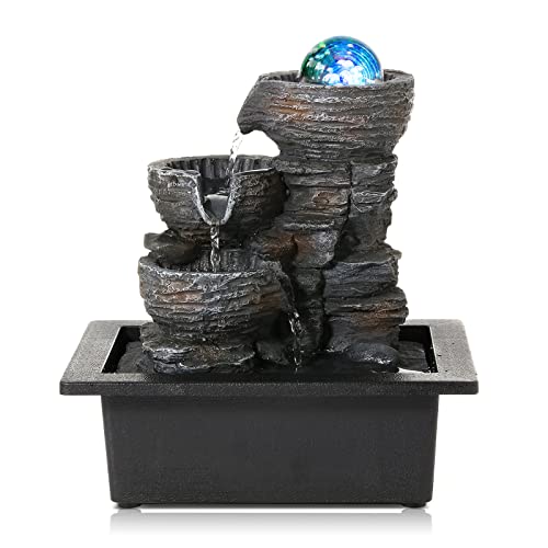 Water Fountain Indoor Tabletop Waterfall Fountain with LED