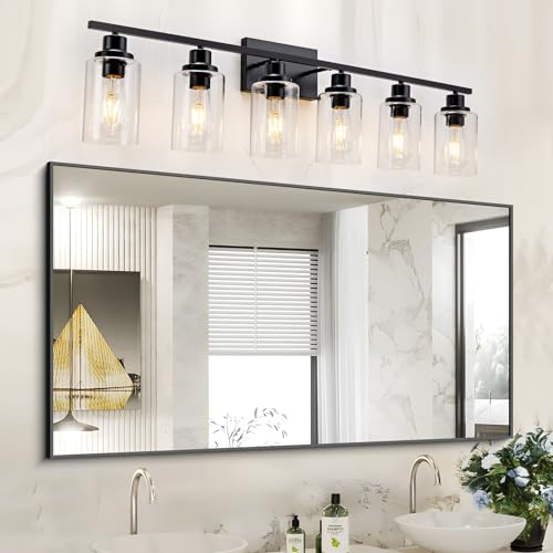 6 Light Bathroom Light Fixtures Black Vanity Light Over Mirror Modern Farmhouse Wall Lighting Sconces Wall Lamp for Bathroom
