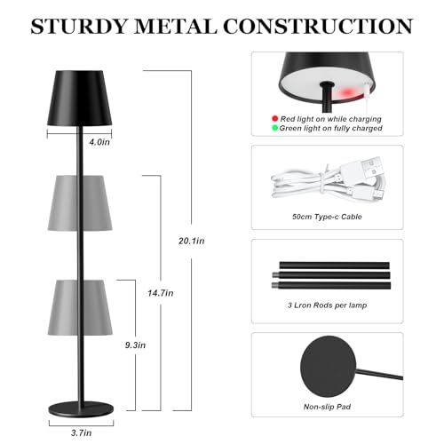 20" Black Cordless Table Lamp Rechargeable