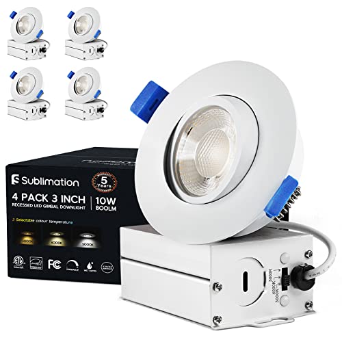 4 Packs 3 Inch Gimbal Led Recessed Light with Junction Box 10w