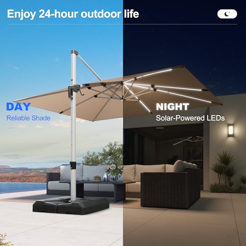 Cantilever Umbrella 9' X 12' Solar LED Light Patio Deck