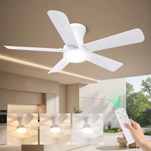 42 Inch White Low Profile Ceiling Fan with Light and Remote (White / 42 Inch)