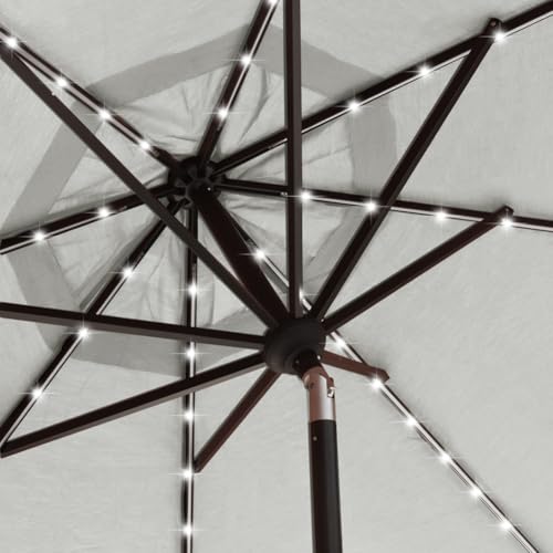 USA 10-Year-Non-Fading 9ft 3-Tier Market Patio Umbrella, Commercial Table Umbrella with 80 Solar LED Lights, Crank Open, Windproof & UPF 50+ UV Protection for Garden, Deck, Pool, Backyard, White