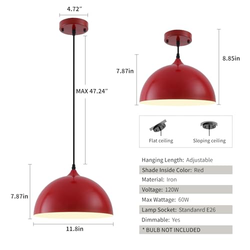 Red Farmhouse Pendant Light 11.8inches 2 Packs (2 Count)