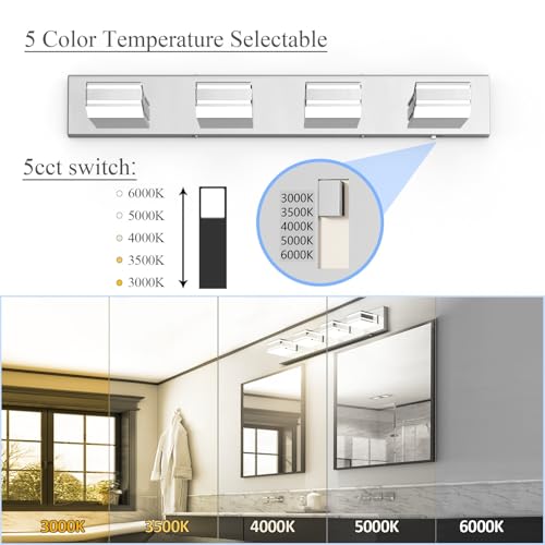 30inch Chrome Vanity Light for Bathroom with 5 Color Temperatures