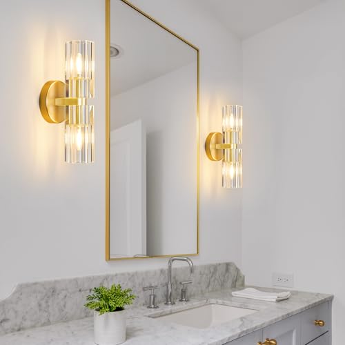 2 Light Gold Wall Sconces Crystal Wall Sconce Modern Wall Sconces with K9 Crystal Lampshade Hallway Sconces Wall Lighting Indoor Wall Light Fixtures for Bathroom Entryway Stairway（1