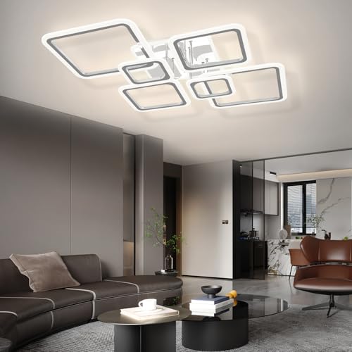Modern LED Ceiling Lights for Bedroom 36.2'' Dimmable Square 6+1 Rings Ceiling Lights for Living Room with Remote Control 130W for Kitchen