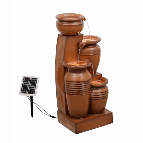 28.7" 4 Tier Cascading Bowl Solar Powered Water Fountain for Outdoor Living Spaces