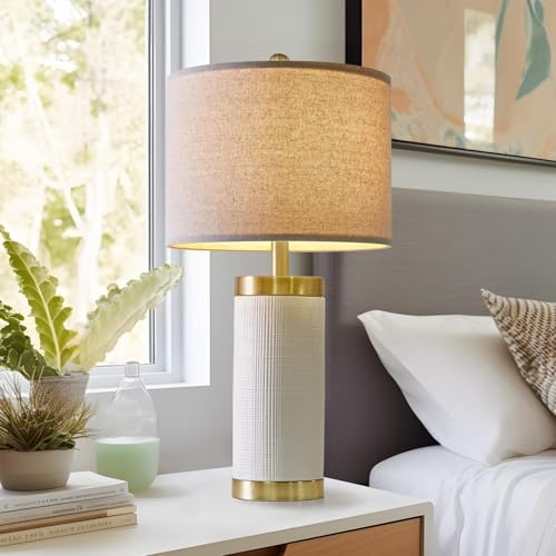 24.5" Modern Ceramic White Bedside Lamp for Bedroom Decor Farmhouse Table Lamp for Living Room Office Dorm (2 Count)