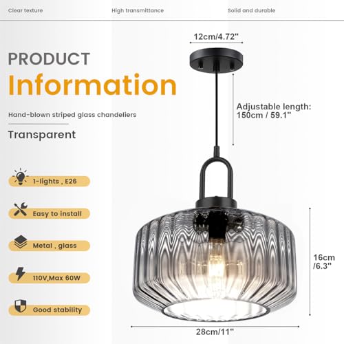 Blown Glass Pendant Lights Kitchen Mid Century Vintage Pendant Light Gray Lantern Globe Shade Modern Ceiling Hanging Light Large Glass Chandelier for Music Studio Bedroom Above Table