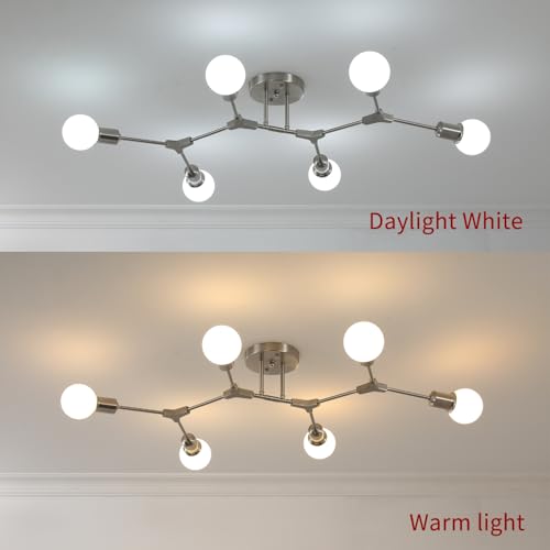 Modern Mid Century Large Nickel Sputnik Ceiling Light Fixture Chandelier