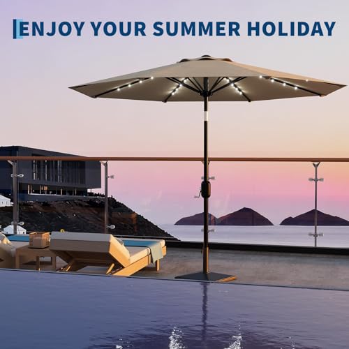 9FT Solar LED Patio Umbrella with Tilt & Crank