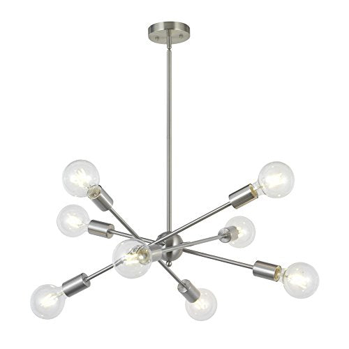 8 Lights Modern Sputnik Chandelier Lighting with Adjustable Arms Mid Century Pendant Light Vintage Industrial Ceiling Light Fixture Brushed Nickel