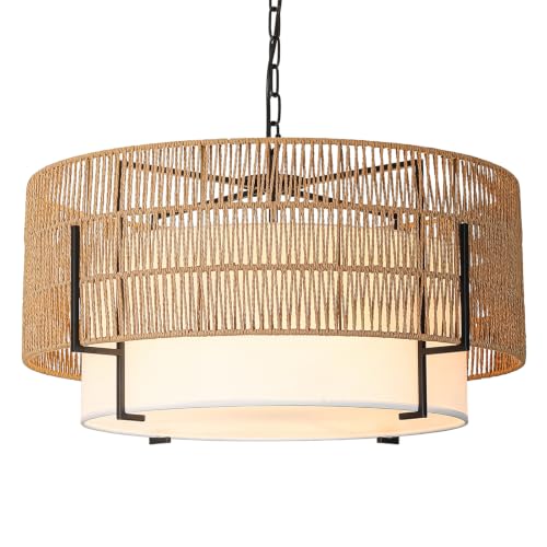 6 Light Large Rattan Chandelier