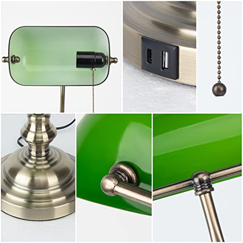 Green Bankers Lamp with Pull Switch