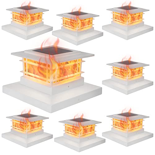 8 Pack Solar Post Cap Lights Outdoor with Flickering Flame Light (8 Count)