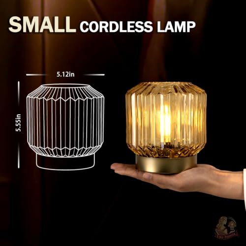 Amber Glass Cordless Battery Operated Lantern Table Lamp