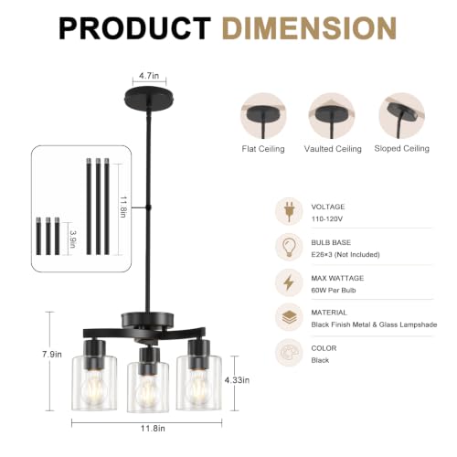 3 Light Black Dining Room Chandelier