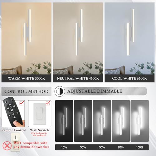 LED Wall Sconce Silver Modern Remote Wall Light Fixtures for Living Room