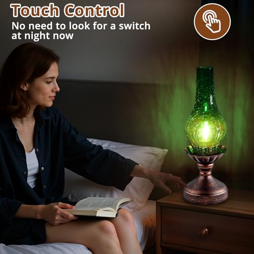 Vintage Table Lamp with Green Crackle Glass Shade