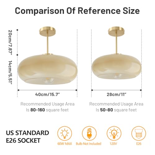 Gold Brass Semi Flush Mount Ceiling Light 15.7″