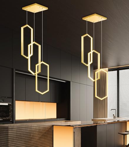 3 Rings Dimmable Pendant Lighting Adjust LED Mini Chandelier Ceiling Light Fixtures for Kitchen Island Dining Room Living Room Bedroom Gold