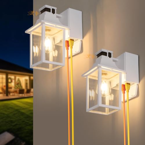 2 Pack White Porch Lights with GFCI Outlet