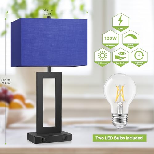 22" Modern Touch Control Table Lamp Set of 2 with 2 USB Ports (2 Count)