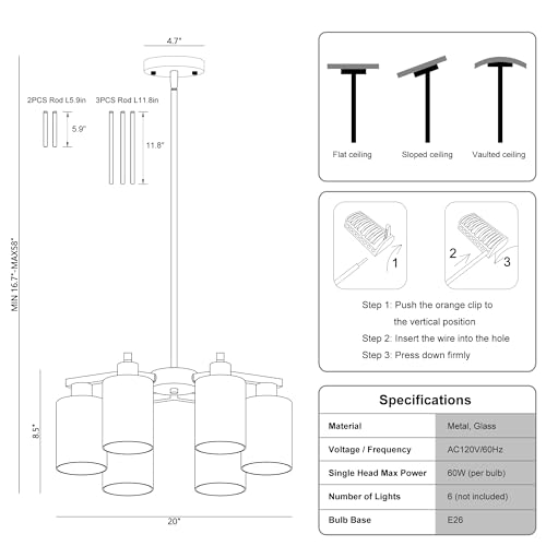 6 Light Modern Farmhouse Brushed Nickel Chandelier (6 Count)